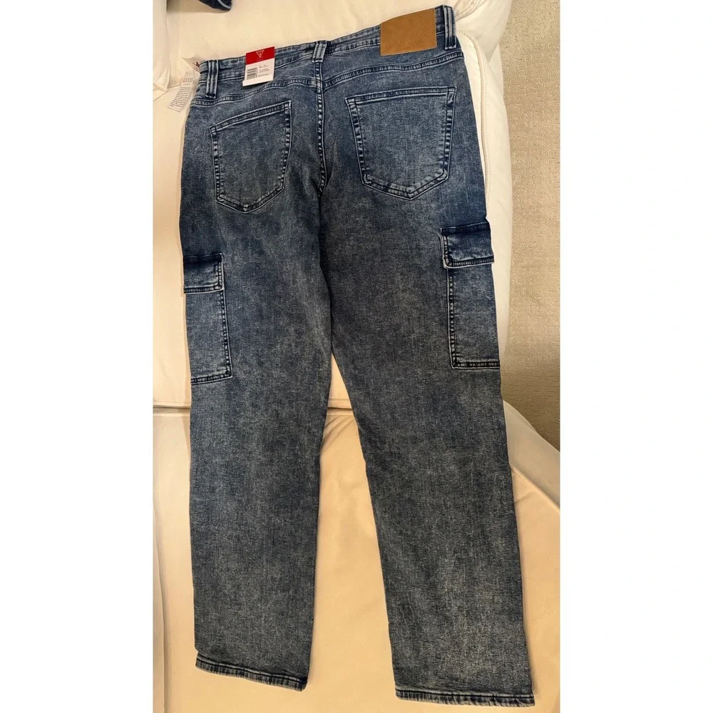 GUESS Mateo Cargo Jeans‎ Men Size 32x30 Medium Wash Acid Wash Stretch Denim